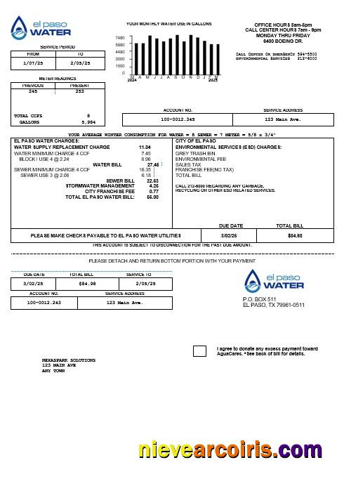 USA Texas El Paso Water business utility bill